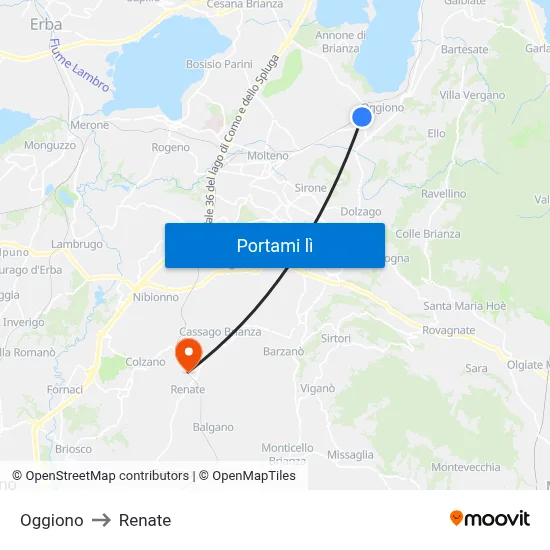 Oggiono to Renate map