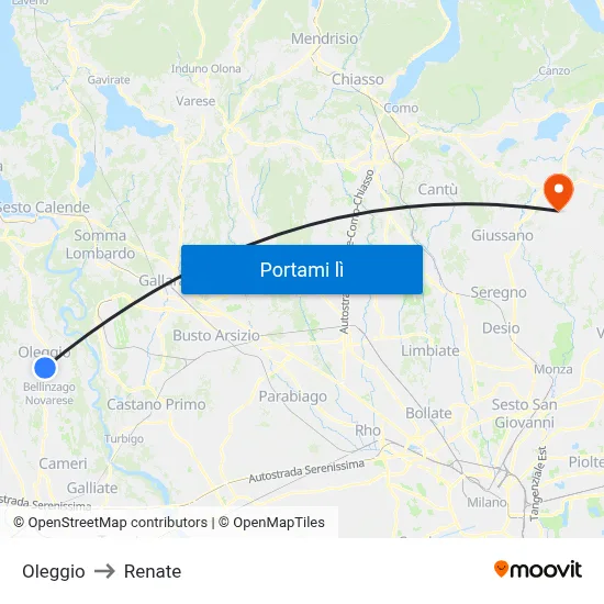 Oleggio to Renate map