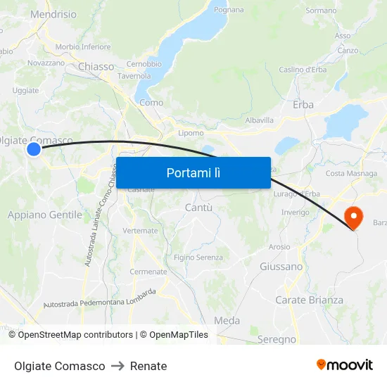 Olgiate Comasco to Renate map