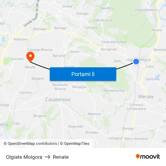 Olgiate Molgora to Renate map