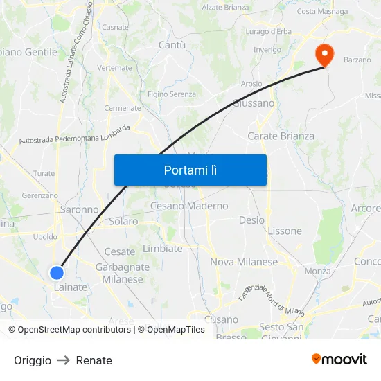 Origgio to Renate map