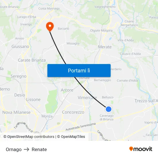 Ornago to Renate map