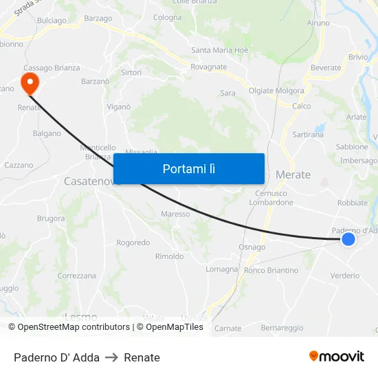 Paderno D' Adda to Renate map