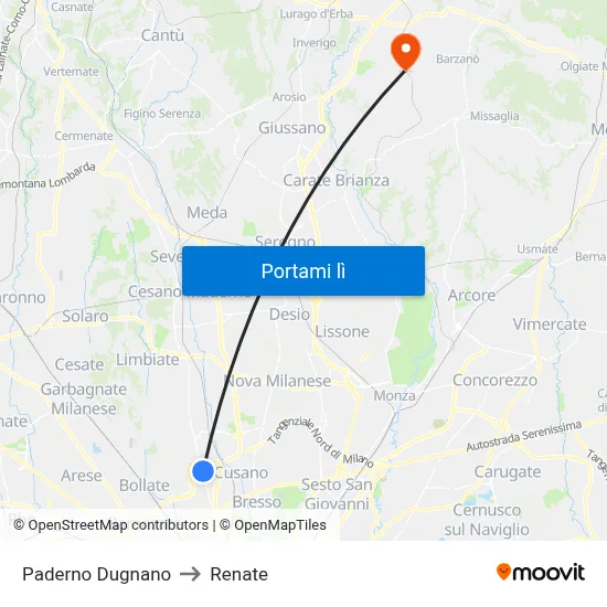 Paderno Dugnano to Renate map