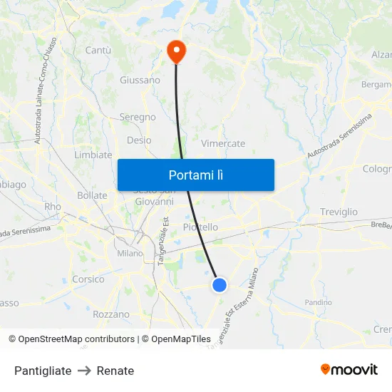 Pantigliate to Renate map