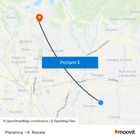 Pieranica to Renate map