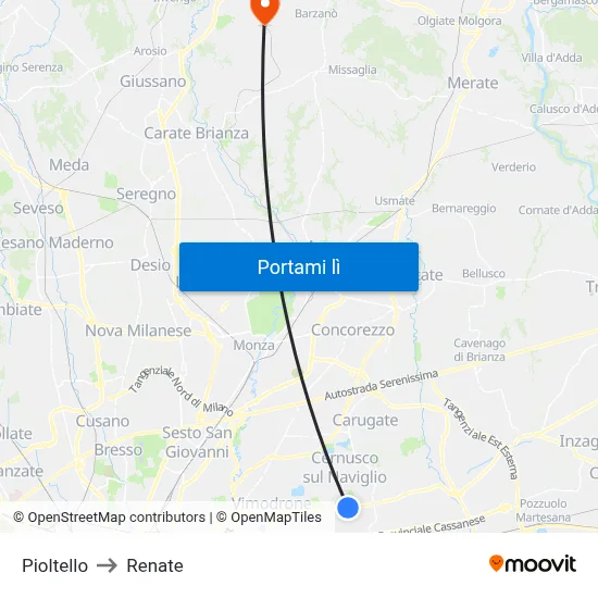 Pioltello to Renate map