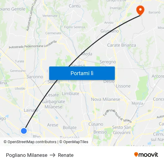 Pogliano Milanese to Renate map