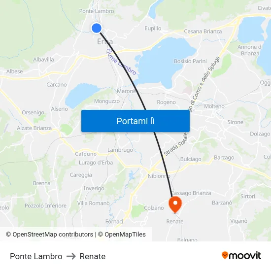 Ponte Lambro to Renate map