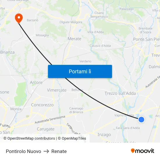 Pontirolo Nuovo to Renate map