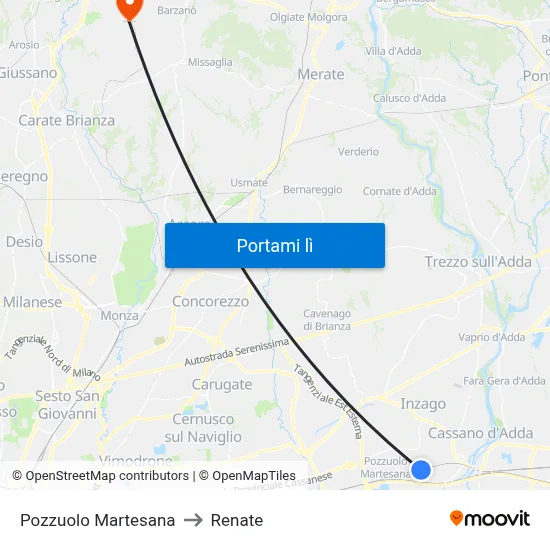Pozzuolo Martesana to Renate map
