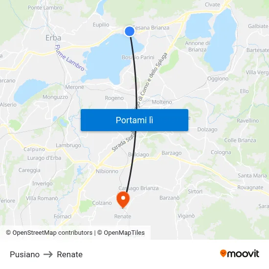Pusiano to Renate map
