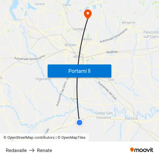 Redavalle to Renate map