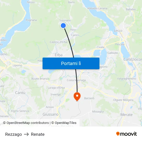 Rezzago to Renate map
