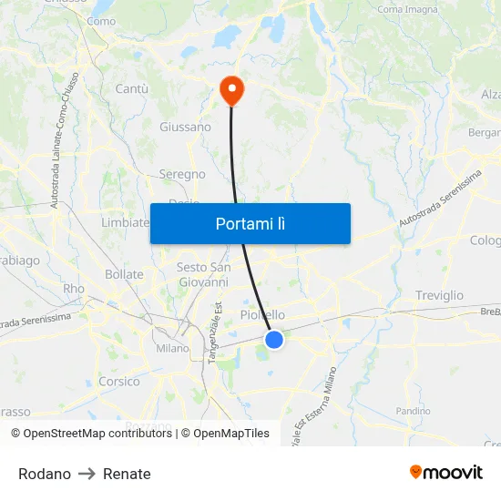 Rodano to Renate map