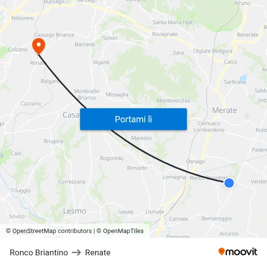 Ronco Briantino to Renate map