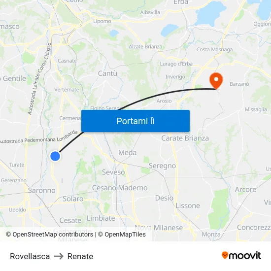 Rovellasca to Renate map