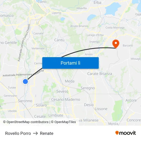 Rovello Porro to Renate map
