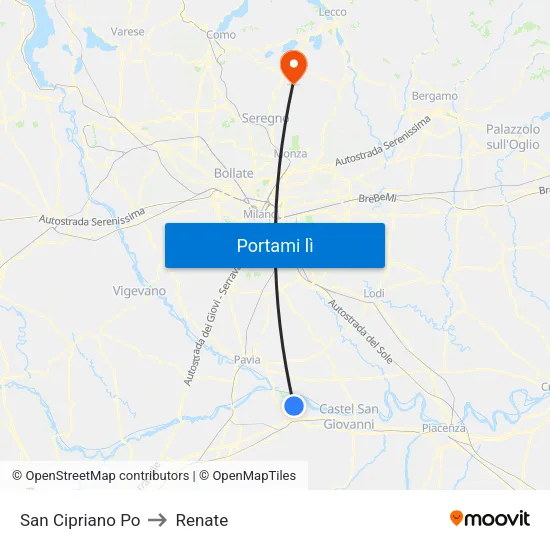 San Cipriano Po to Renate map