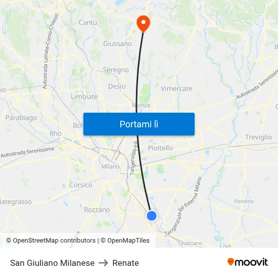 San Giuliano Milanese to Renate map