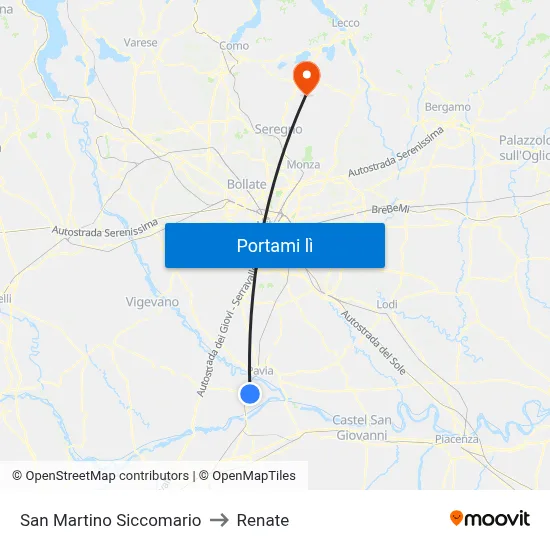San Martino Siccomario to Renate map