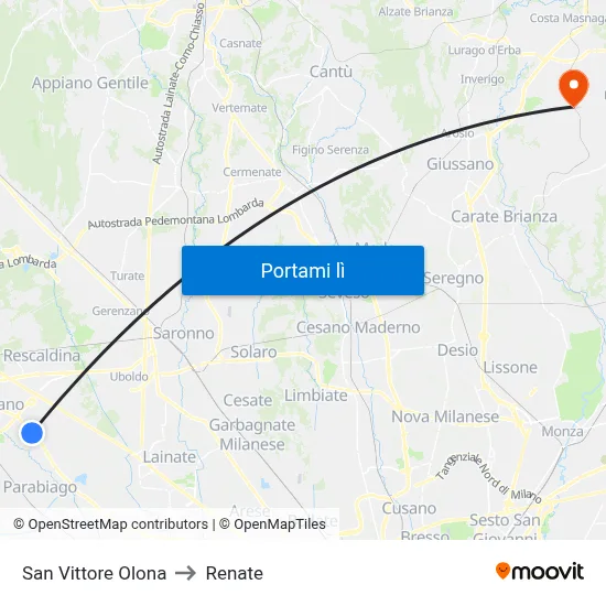 San Vittore Olona to Renate map
