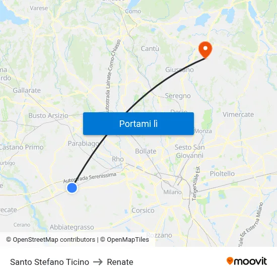 Santo Stefano Ticino to Renate map
