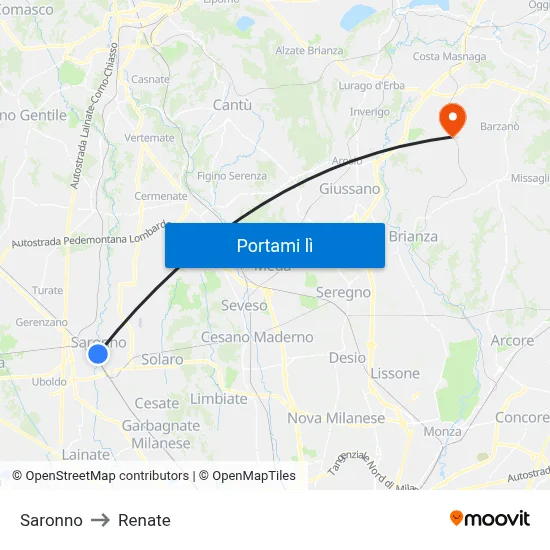 Saronno to Renate map