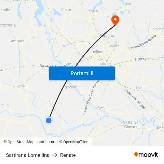 Sartirana Lomellina to Renate map