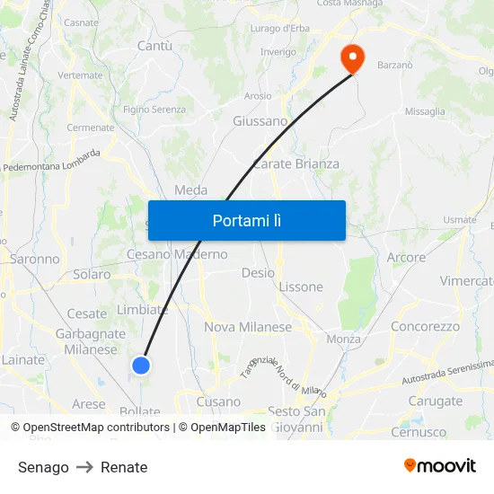 Senago to Renate map