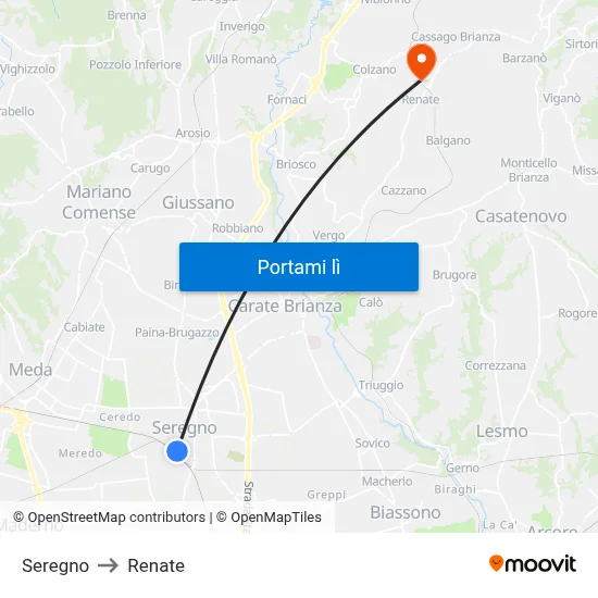 Seregno to Renate map