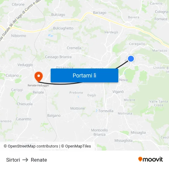 Sirtori to Renate map