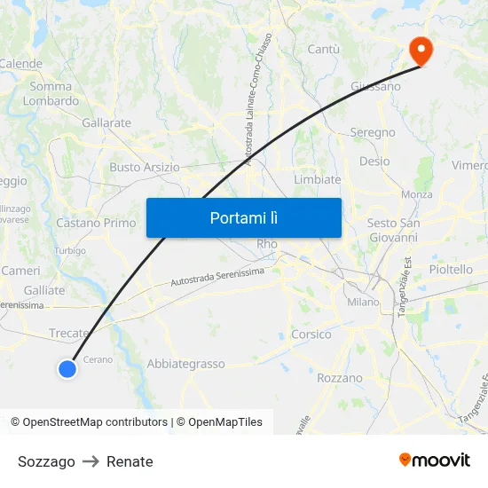 Sozzago to Renate map