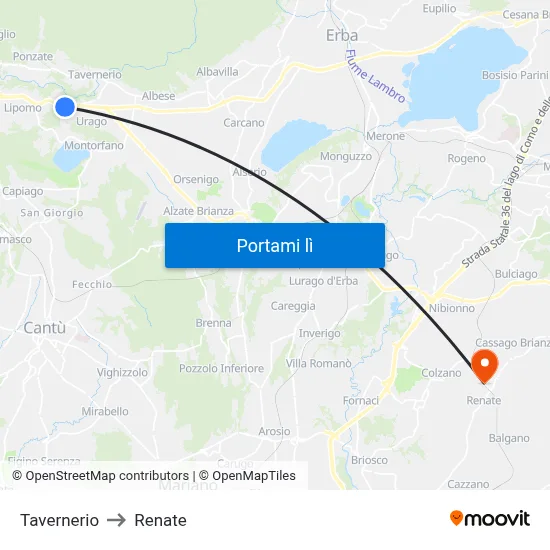 Tavernerio to Renate map