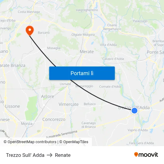 Trezzo Sull' Adda to Renate map