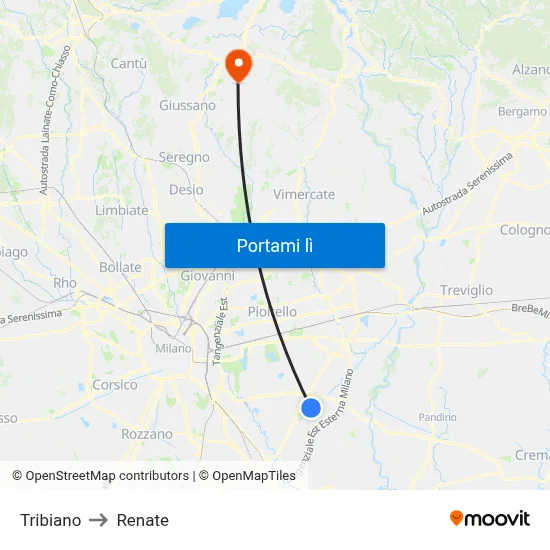 Tribiano to Renate map