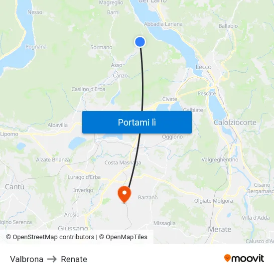 Valbrona to Renate map