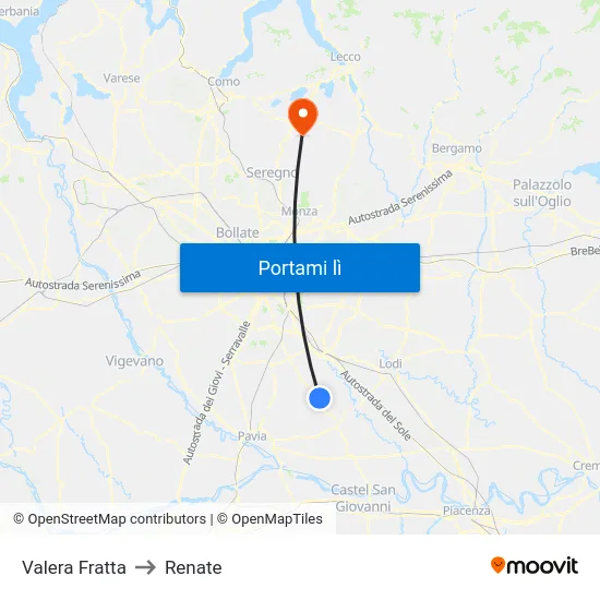 Valera Fratta to Renate map