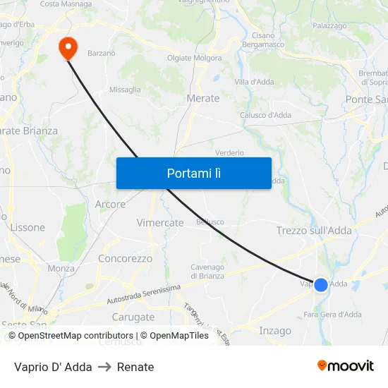 Vaprio D' Adda to Renate map