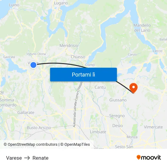 Varese to Renate map