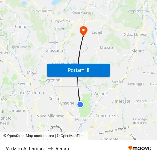 Vedano Al Lambro to Renate map