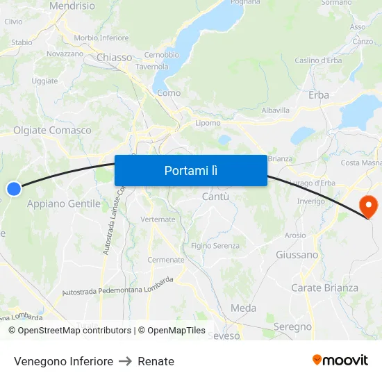 Venegono Inferiore to Renate map
