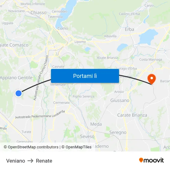 Veniano to Renate map