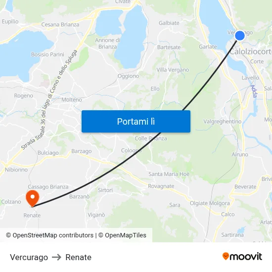 Vercurago to Renate map