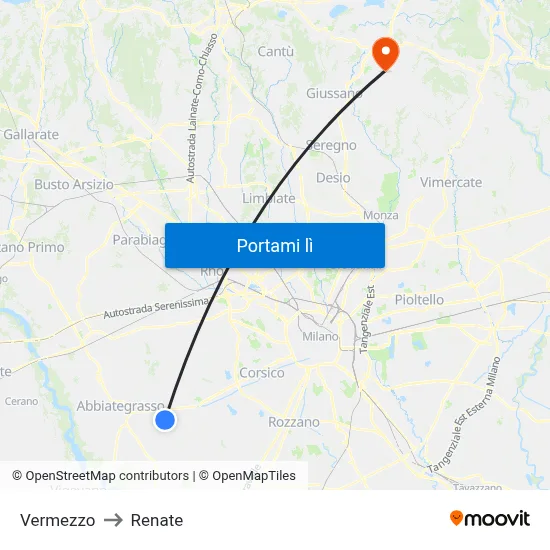 Vermezzo to Renate map