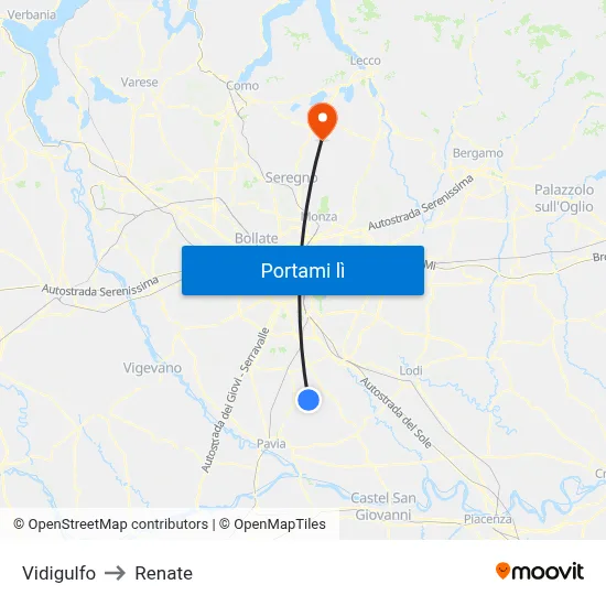 Vidigulfo to Renate map