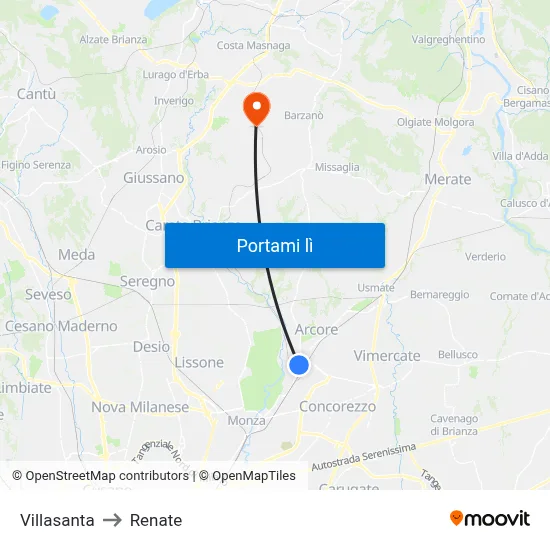 Villasanta to Renate map