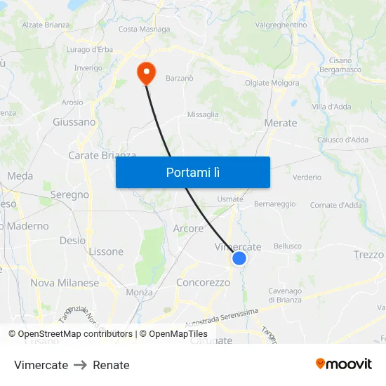 Vimercate to Renate map