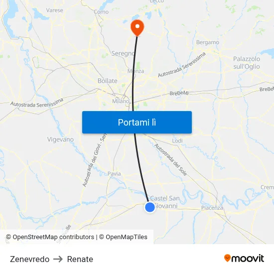 Zenevredo to Renate map