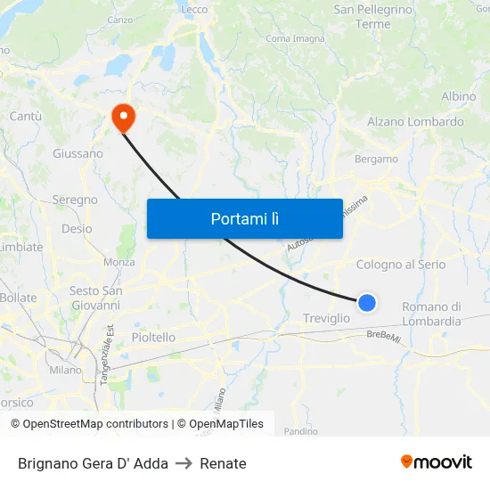 Brignano Gera D' Adda to Renate map